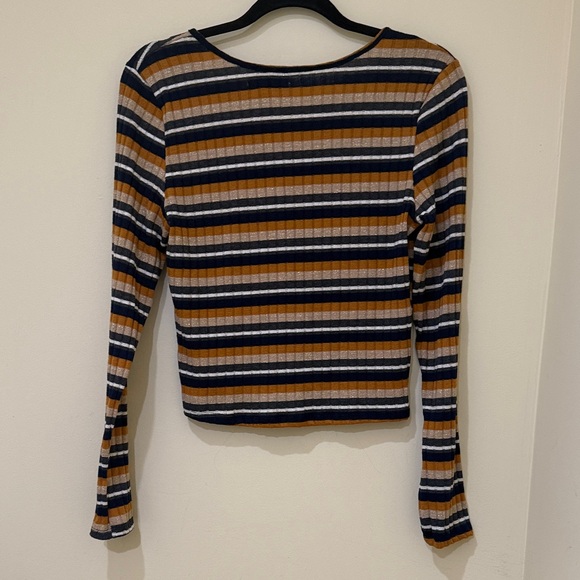 Discreet Women's Long Sleeve Crop Striped Top -Women’s cropped blouse XL Stretch - Picture 5 of 8